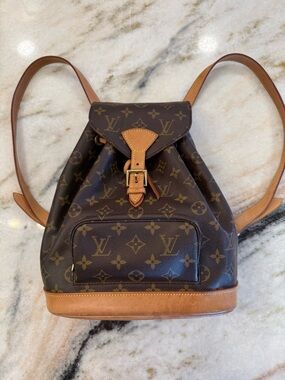 Louis Vuitton Brown Monogram Drawstring Backpack with Tan Trim